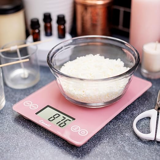 Escali Arti Glass Food Scale Digital Countertop Kitchen, Baking and Cooking Scale with Large Display, 15-Pound Capacity, 9" x 6.5" x .75", Classic Pink