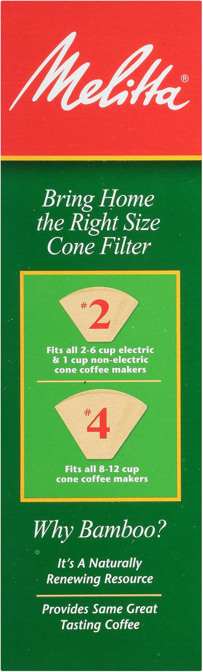 Melitta #2 Cone Coffee Filters, Bamboo, 80 Count