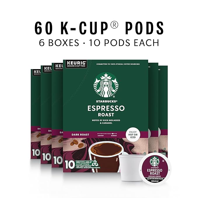 Starbucks K-Cup Coffee Pods, Dark Roast, Espresso Roast for Keurig Coffee-Makers, 100% Arabica, (120 Pods Total), 10 Count (Pack of 12)