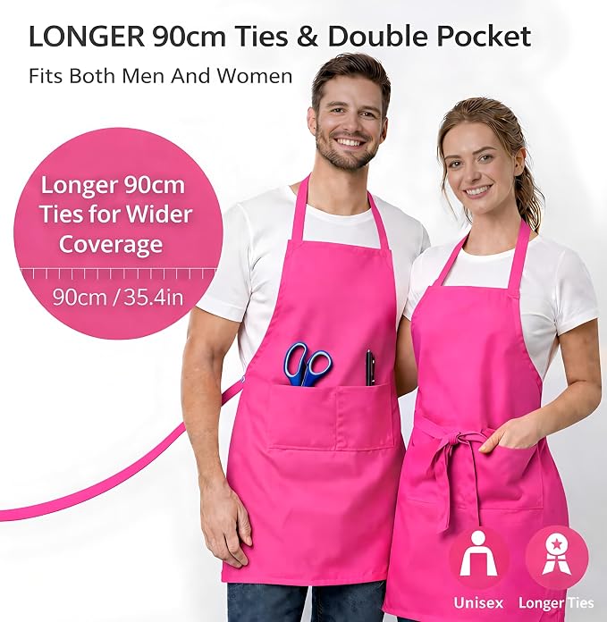 8 Pack Aprons Bulk with Pockets, Unisex Apron with Extra Long Ties for Chef, Cooking Classes, Painting, BBQ - Image 4