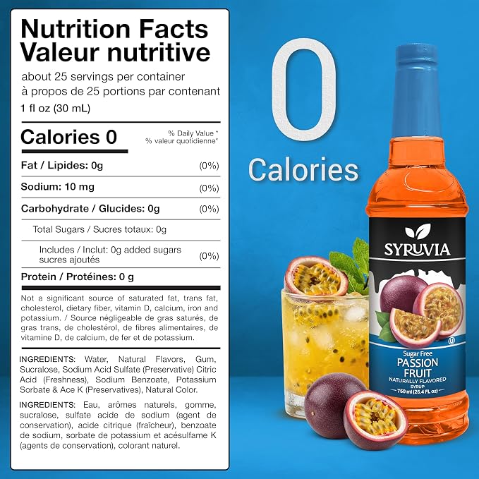 Syruvia Sugar Free Passion Fruit Flavored Syrup for Drinks, Cocktails, Lemonades, Iced Teas and Desserts – 25.4 fl oz, With Pump - Image 2