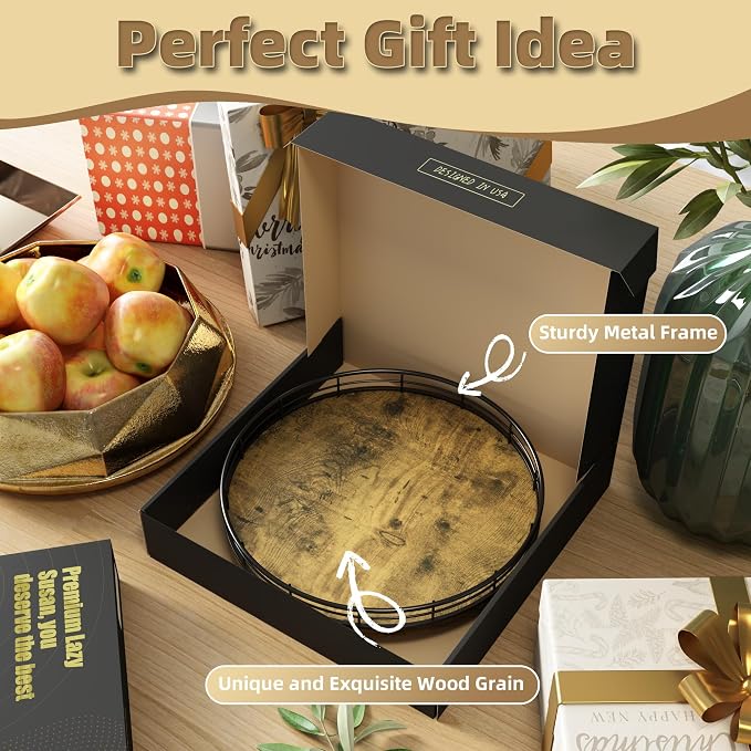Lazy Susan Turntable Organizer for Table Top, 10’’ Round Wooden Lazy Susan for Cabinet Kitchen Countertop Pantry Dining Coffee Table for Condiments Spices, Rustic Bathroom Vanity Tray for Soap Candle - Image 7