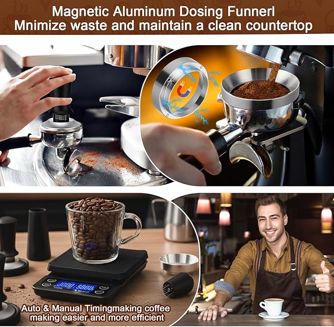 5 Pcs 53mm Espresso Accessories Kit, 3kg/0.1g Accurate Coffee Scale with Timer, Coffee Distributor Spring Loaded Calibrated Tamper WDT Tool and Dosing Funnel Set Fits 53mm Espresso Machines