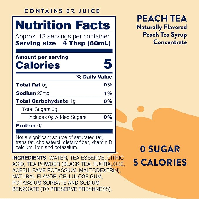 Jordan's Skinny Mixes Sugar Free Syrup, Peach Tea Flavor, Fruit Flavored Water Enhancer, Drink Mix for Iced Tea, Lemonade, Drinks, Low Calorie Water Flavoring, Dairy & Gluten Free, Kosher, 25.4 Fl Oz - Image 2