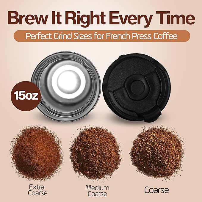 15oz Double Wall Stainless Steel Insulated French Press Coffee and Tea Maker - Portable Camping Mug and Tumbler - Heat Retaining, Leak-Proof, Travel-Friendly for Office and Outdoor Adventures (Silver)