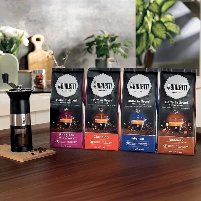 Bialetti Classico Coffee Beans, 500g Bag - Medium Roast Intensity 8, 50% Arabica 50% Robusta Whole Bean Blend - Sweet Floral & Dried Fruit Notes For Espresso, Cappuccino & Latte Machines & Moka Pots