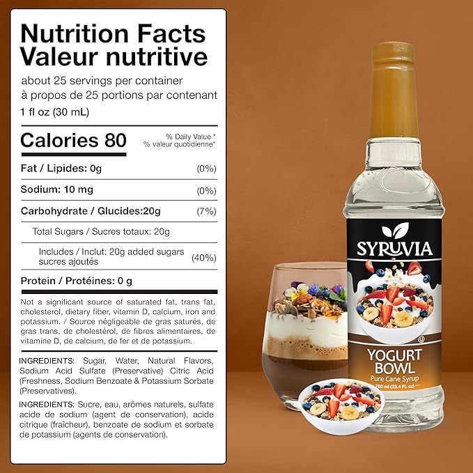 Syruvia Coffee Syrup, Yogurt Bowl Flavored Syrup for Drinks, Lattes and Desserts – 25.4 fl oz, With Pump