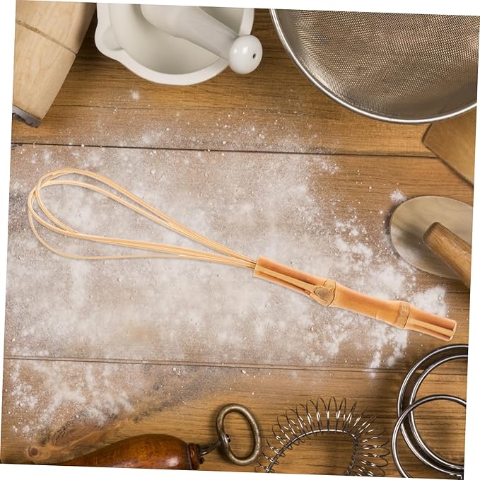 ABOOFAN Bamboo Egg Whisk Ergonomic Handle Manual Multi-use Kitchen Mixer for Eggs Cream and Dough Baking Tool for Home Chefs and Bakeries