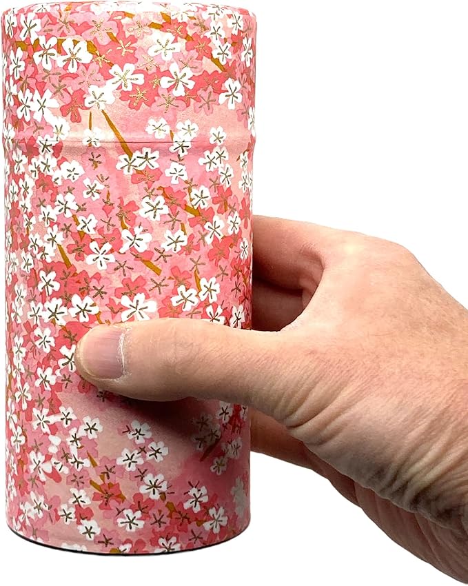 Japanese Tea Canister Tin Sakura cherry blossoms/Double Lid/Japanese YUZEN Washi Paper Pasted /200g Tea Capacity/Loose Leaf Tea Storage/Storage Container with Lid