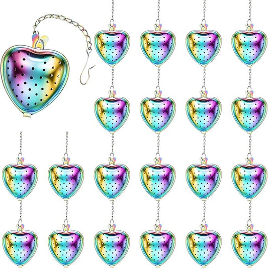 Sumind 25 Pcs Heart Tea Strainer Stainless Steel Ball Infuser Loose Leaf Steeper Interval Diffuser Mesh Filters with Extended Chain Hook for Cup Bottle Tea Party Wedding Bridal Shower (Various)
