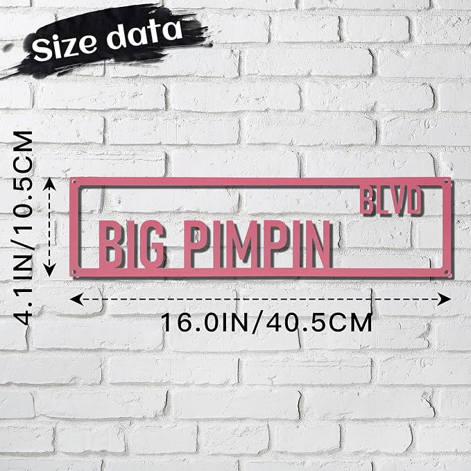 Metal Wall Art Decor Big Pimpin Blvd Metal Signs Street Sign with Letter Gift for Women Pink Room 16 x 4 Inches - Image 2