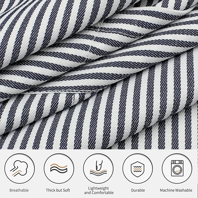 NLUS 2 Pcs Kitchen Cooking Aprons, Poly/Cotton Blend Adjustable Soft Bib Stripe Aprons with 2 Pockets for Women Men Chef (Blue Pinstripes/Black Pinstripes)
