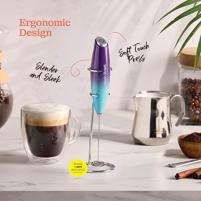 Powerful Handheld Milk Frother, Mini Milk Foamer, Battery Operated (Not included) Stainless Steel Drink Mixer for Coffee, Lattes, Cappuccino, Frappe, Matcha, Hot Chocolate.