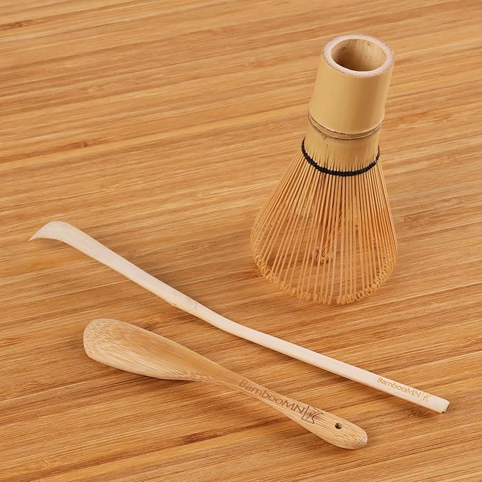 BambooMN Matcha Tea Set - Matcha Whisk (Chasen), Scoop (Chashaku), Deep Scoop, Traditional Japanese Style - 1 Set