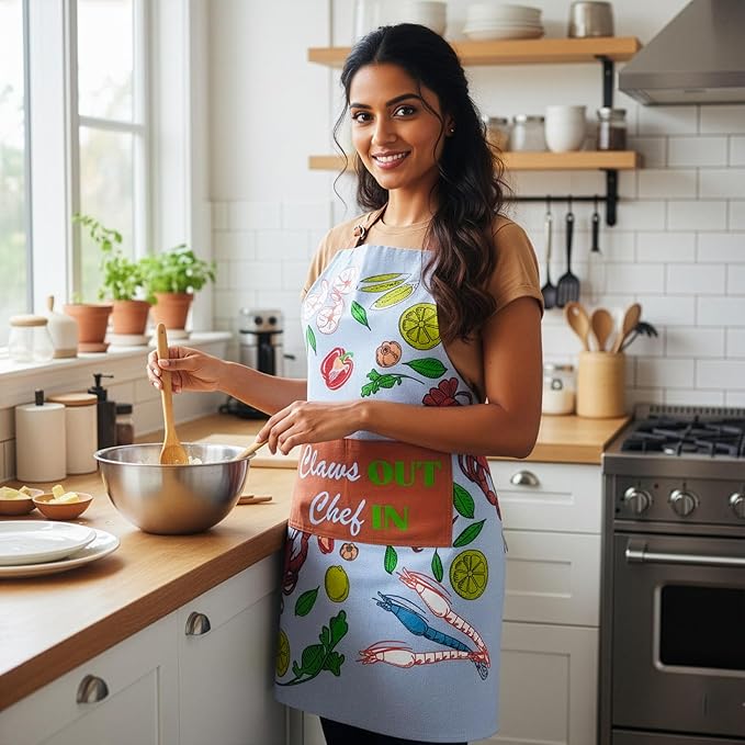 100% Cotton Printed Kitchen Apron with 2 Pockets for Men and Women – Adjustable Chef Apron - Machine Washable