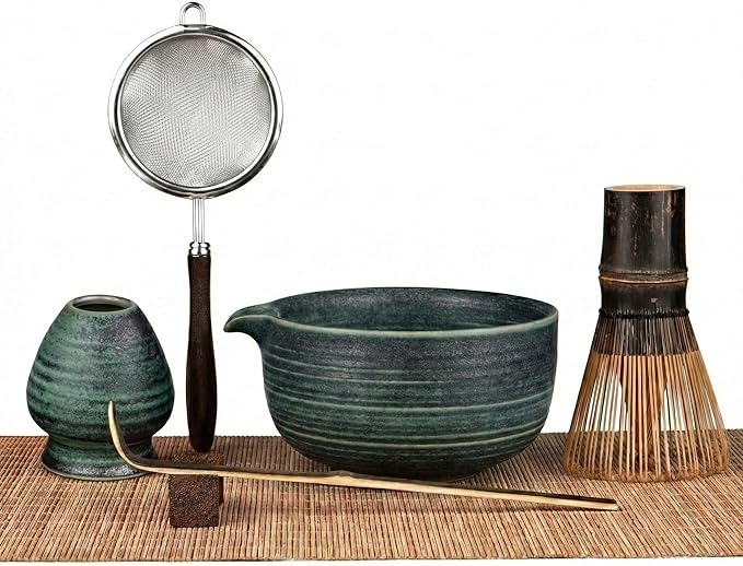 Matcha Whisk Set, 7-Piece Matcha Kit with Ceramic Bowl, Bamboo Whisk, Scoop, Sifter, Holder & Bamboo Mat – Premium Matcha Tea Set for Beginners & Matcha Lovers, Gift Ready