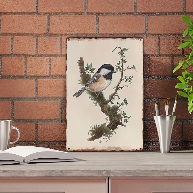 Sanwarm Metal Sign 8X12 Inch, Chickadee Bird Chickadee Retro Wildlife Vintage Tin Sign Wall Art Decor for Home, Living Room, Kitchen, Garden, Bedroom, Office, Hotel, Cafe And Pub Decoration - Image 4
