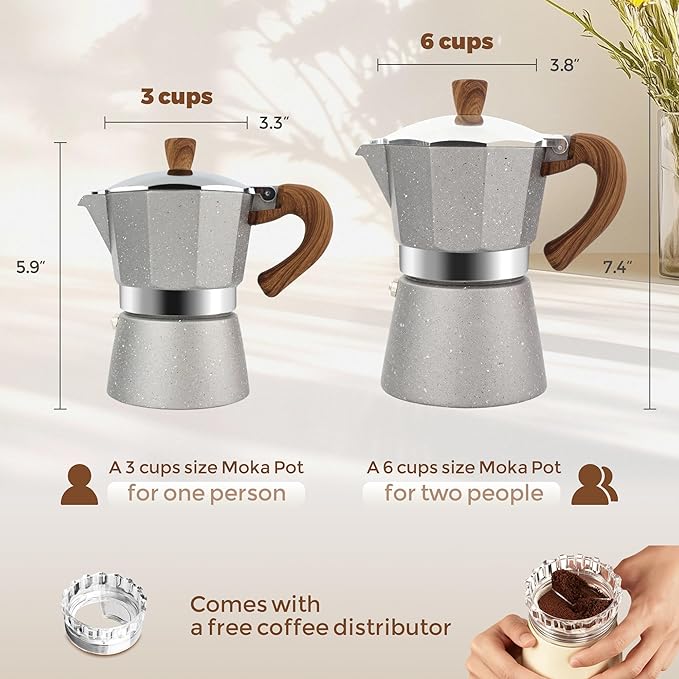 ShanSon Moka Pot Stovetop Espresso Maker 3 Cup 5 oz Italian Coffee Maker Manual Cuban Coffee Percolator Machine Italian Espresso Greca Coffee Maker for Cappuccino or Latte,Gray