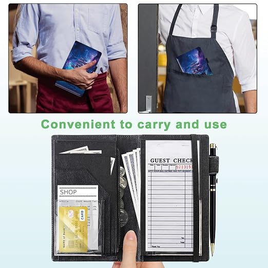 Server Books for Waitress, 5x9 Inch Waitstaff Server Order Pads, 11 Large Pockets, Cute PU Leather Waitress Book Server Wallet with Elastic Band Fit Server Apron,Purple Ship - Image 4
