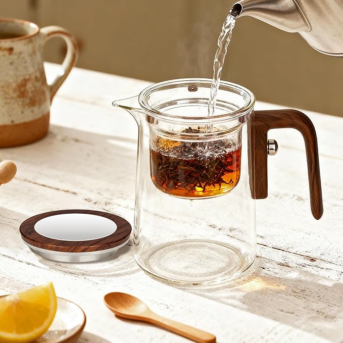 MACTANO Enchant Series Glass Magic Teapot with Magnetic Infuser, Modern Personal Tea Pot for Loose Leaf Tea Visual Brewing Easy Clean - 27.05 oz