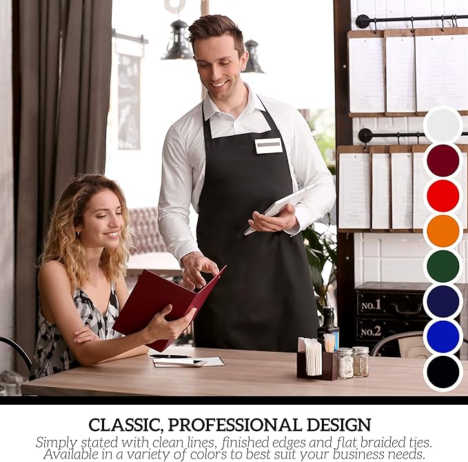 GREEN LIFESTYLE 12 Pack Professional Chef Apron – Grilling Aprons for Men, Waterproof Cooking Apron for BBQ, Work or Restaurant Use, Kitchen Aprons for Women – Royal Blue, No Pockets