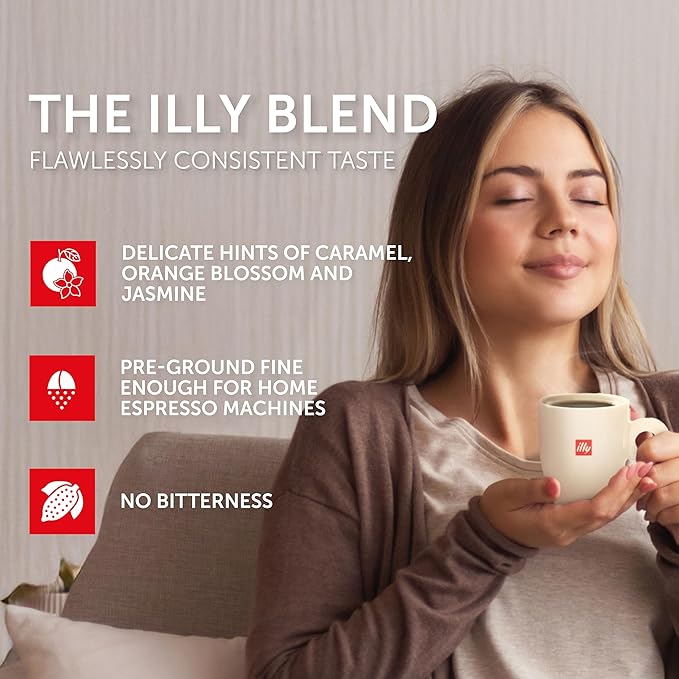 illy Ground Espresso Coffee, Classico Medium Roast, 100% Arabica, Premium Italian Coffee, Pre-Ground for Espresso Machines, 8.8oz, 6 Pack