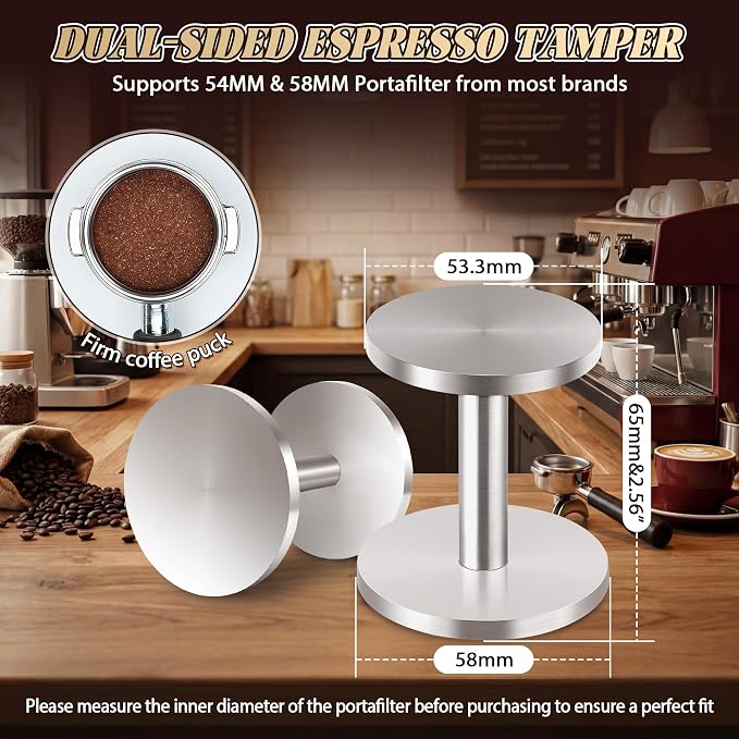 Dual-Sided Stainless Steel Espresso Hand Tamper, 58mm and 54mm Coffee Tamper Tool Espresso Press, Upgraded Barista Tools for Portafilter Machine, Dishwasher Safe & Easy Clean - Image 2