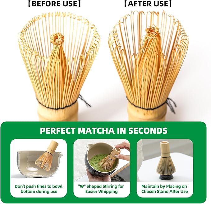 TEANAGOO Matcha Whisk Set,6-PCS Traditional Starter Set,100 Prongs Whisk with Purple Cherry Blossom Holder,Scoop(Chashaku),Tea Spoon,Bamboo Chasen,Ceremony Accessory,Gift for Friend/Family