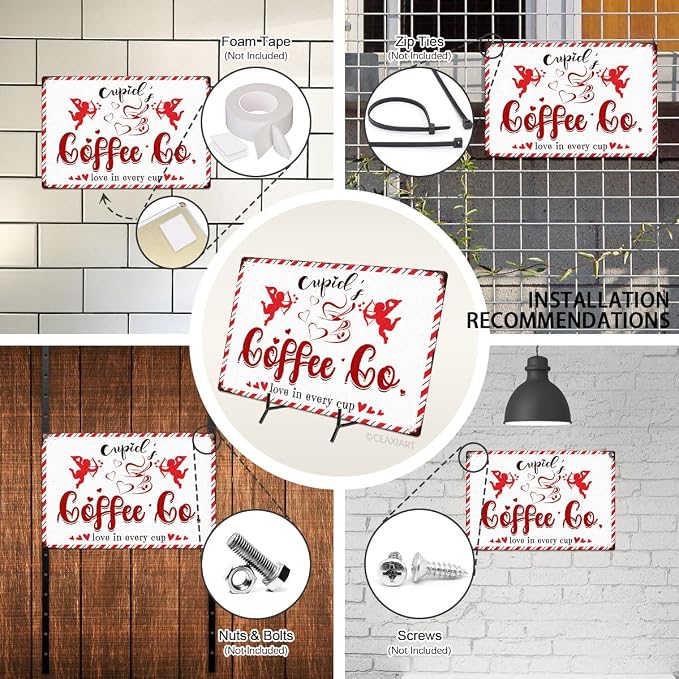 Cupid's Coffee Co Love In Every Cup Tin Sign Love Shack Metal Signs Valentine's Day Wall Art Decoration Home Farmhouse Bar Kitchen Cafe Coffee Corner White Day Decor Romantic Gift 12" x 8" - Image 4