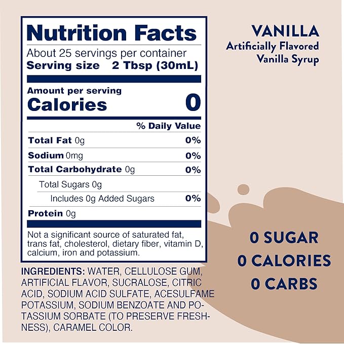 Jordan's Skinny Mixes Sugar Free Coffee Syrup, Vanilla Coffee Flavoring Syrup, Zero Calorie Drink Mix, Lattes, Baking, Protein Shake or Cocktail, Dairy & Gluten Free, Kosher, 25.4 Fl Oz
