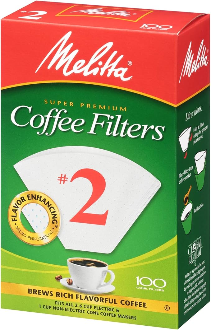 Melitta #2 Cone Coffee Filters, White, 100 Count - Packaging May Vary