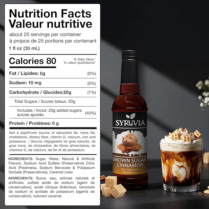Syruvia Coffee Syrup, Brown Sugar Cinnamon Flavored Syrup for Drinks, Lattes, and Desserts – 25.4 fl oz