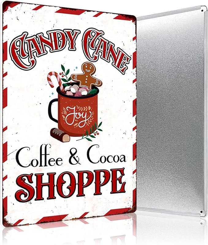 Candy Cane Coffee And Cocoa Shoppe Metal Tin Sign Farmhouse Christmas Decorations Vintage Retro Poster For Coffee Bar Home Cafe Wall Decor Art Winter Decoration Hanging Plaque 8 X 12 Inch - Image 4