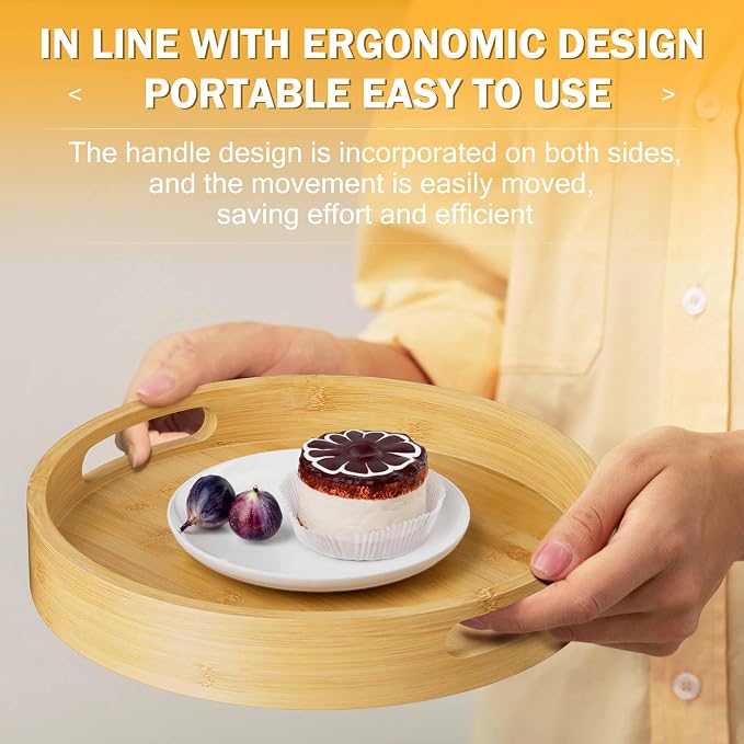 Lazy Susan Organizer Homerays 12 Inch Non-Skid Bamboo Lazy Susan for Kitchen Rotating Spice Rack with Handles, Wood Turntable for Kitchen Cabinet,Countertop (Bamboo, Medium) - Image 2