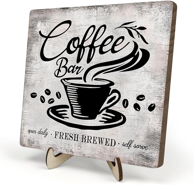 Vintage Coffee Bar Sign Plaque for Coffee Station,Funny Jave Desk Decor for Home or Office,Cafe Shop (Gray, 5.9x5.9inches)