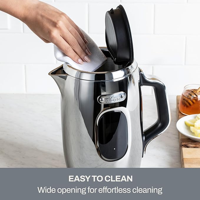 All-Clad Stainless Steel Kettle 1.5 Liter Keep Warm Function 1500 Watts Adjustable Temperature, Safe to Touch, Fast Boiling, Silver