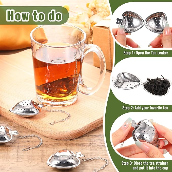 Sumind 25 Pcs Heart Tea Strainer Stainless Steel Ball Infuser Loose Leaf Steeper Interval Diffuser Mesh Filters with Extended Chain Hook for Cup Bottle Tea Party Wedding Bridal Shower(Silver)