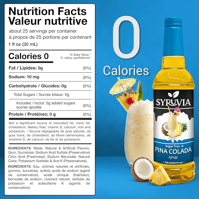 Syruvia Sugar Free Pina Colada Syrup, Flavored Syrup for Cocktails, Drinks, Lemonades, Iced Teas, and Desserts – 25.4 fl oz, With Pump - Image 2