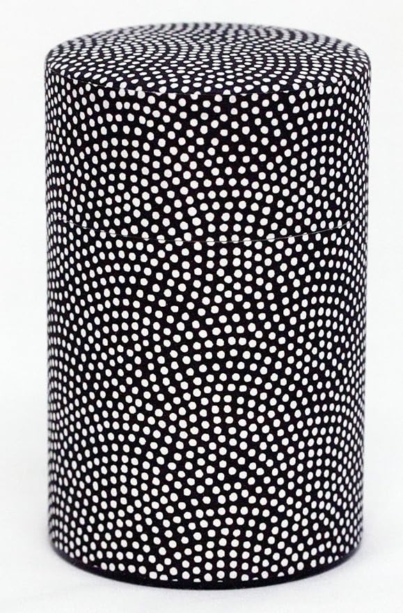 Washi Paper Tea Tin Canister: Long 3.5oz (100g) Black with White Dotted Shark Scales (#76), Japan