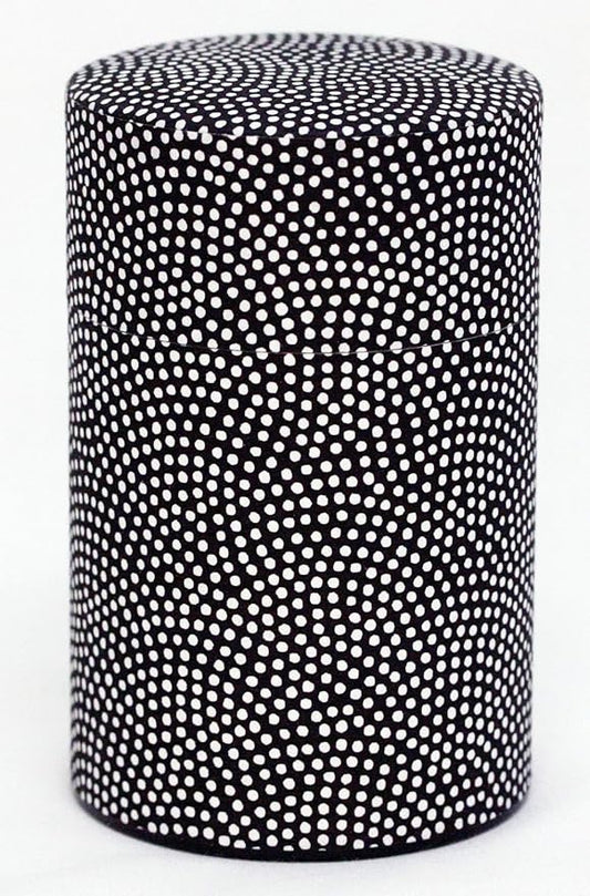 Washi Paper Tea Tin Canister: Long 3.5oz (100g) Black with White Dotted Shark Scales (#76), Japan