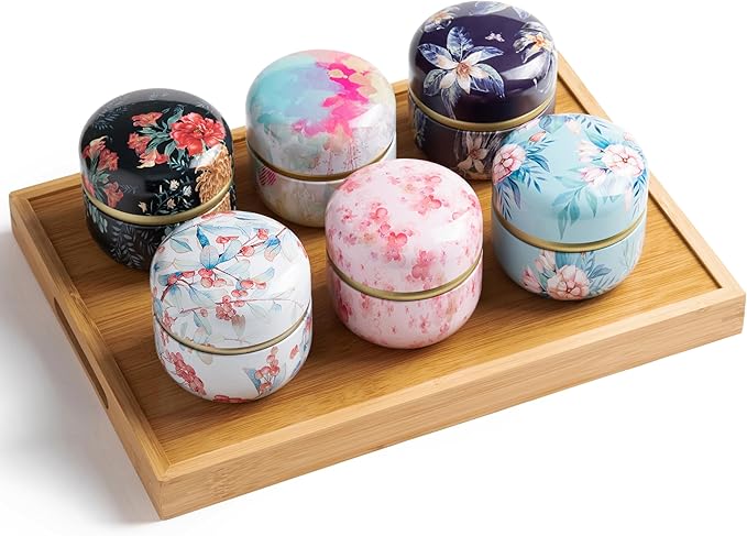 Tea Storage Container Tea tins WEMEGA Tea coffee Container capacity 10oz Candy Chocolate Sugar Spices Herbs and Spices Perfect For Keeping Dry and Storing Loose Tea Leaves 6pack