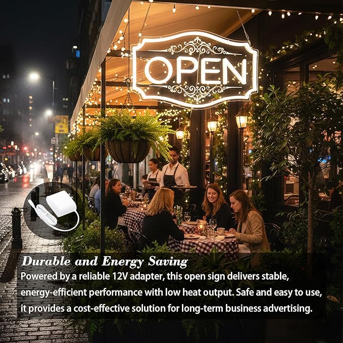 22" x 13" Open Sign for Business, LED Dimmable Neon Open Sign with 12V/2A Adapter, Warm White, Bright LED to Light Up Storefronts, Windows & Walls