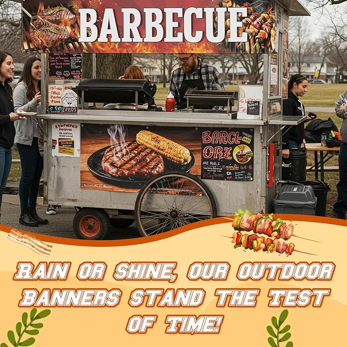 Tegeme Barbecue Banner Sign 2x10 ft/ 24x120 Inch Large Oxford Fabric BBQ Banner Barbecue Birthday Party Decorations Backdrop with 10 Grommets for Easy Hang Indoor Outdoor