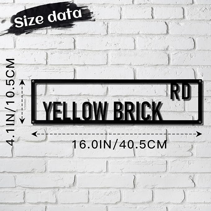 Metal Wall Art Decor Yellow Brick Rd Metal Signs Movie Room Street Sign with Letter 16 x 4 Inches - Image 2