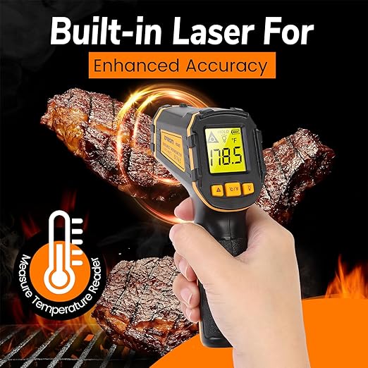Infrared Thermometer Digital Temperature Gun Laser Meat Thermometer for Cooking, Food, Pizza Ovens, Grilling, Engine, Candy, Laser Griddle, Indoor HVAC Refrigerator Tool -58°F to 1112°F (-50℃~600℃)