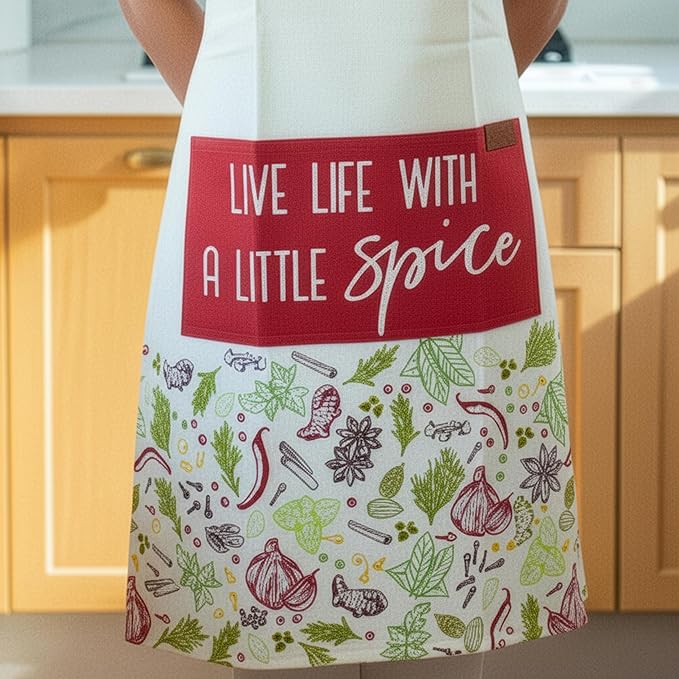 100% Cotton Printed Kitchen Apron with 2 Pockets for Men and Women – Adjustable Chef Apron - Machine Washable