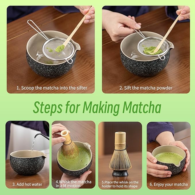 TEANAGOO 9 Pcs Matcha Whisk Set,Ceramic Matcha Set,Matcha Kit for Ceremony,Matcha Tea Set for Making Breakfast/Matcha Latte,Matcha Whisk and Bowl Set with 2 Matcha Cups(7.2oz),Gift for Matcha Lover