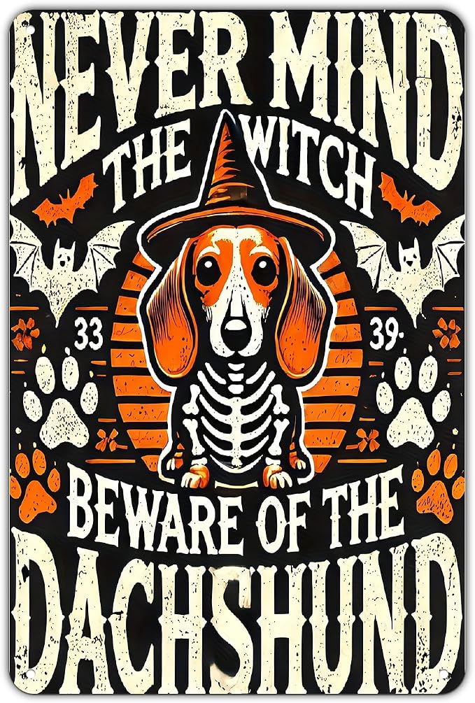 Dachshund Halloween Decor Sign Vintage Witch Metal Signs for Outdoor Patio Garden Home Bedroom Porch Wall Decor 8 X 12 in by Unknown