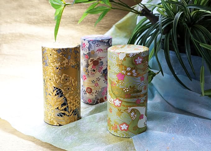 Japanese Tea Canister Tin Hanatsudumi(Flower Drum) DarkBlue black/Double Lid/Japanese Washi Paper Pasted /200g Tea Capacity/Loose Leaf Tea Storage/Storage Container with Lid