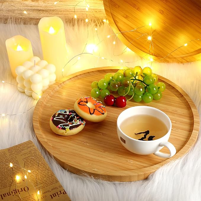 Meanplan 5 Pcs Round Charcuterie Board Bulk Bamboo Round Tray Fall Wooden Serving Platter Wood Serving Tray with Rim for Fruit Bread Salad Pizza Party Decor(13.5 Inch)